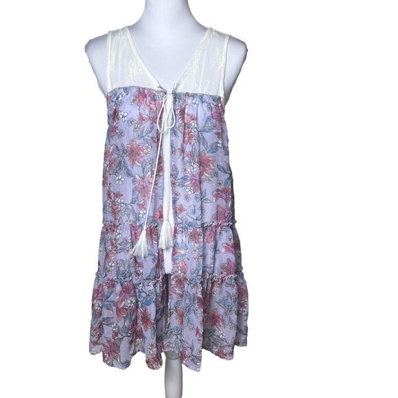 Coquette Floral Sheer Ruffle Dress Cover Up Romantic Beach Resortwear Large - Picture 2 of 13